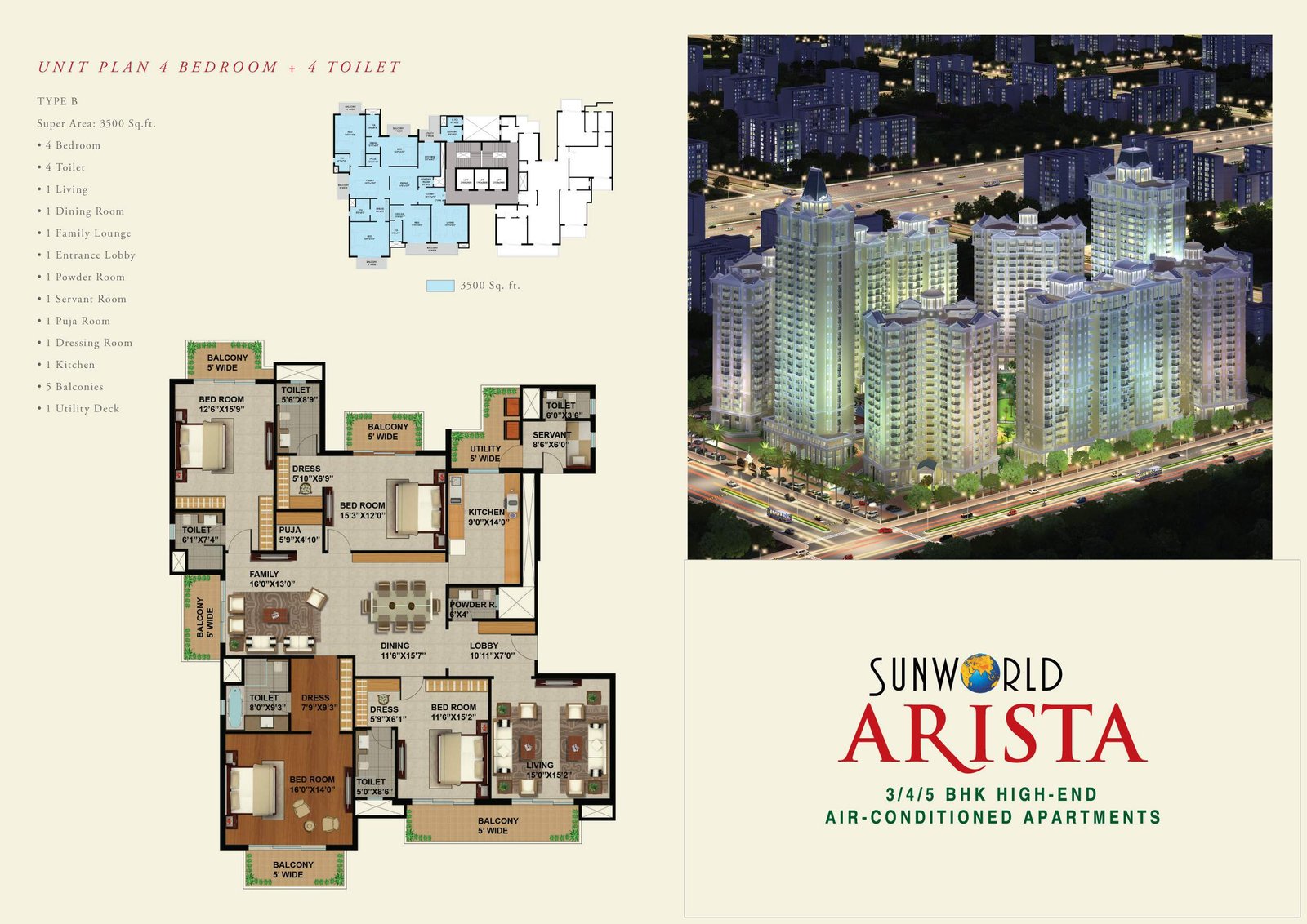 4 BHK 3500 Sq Ft Unit Plan
